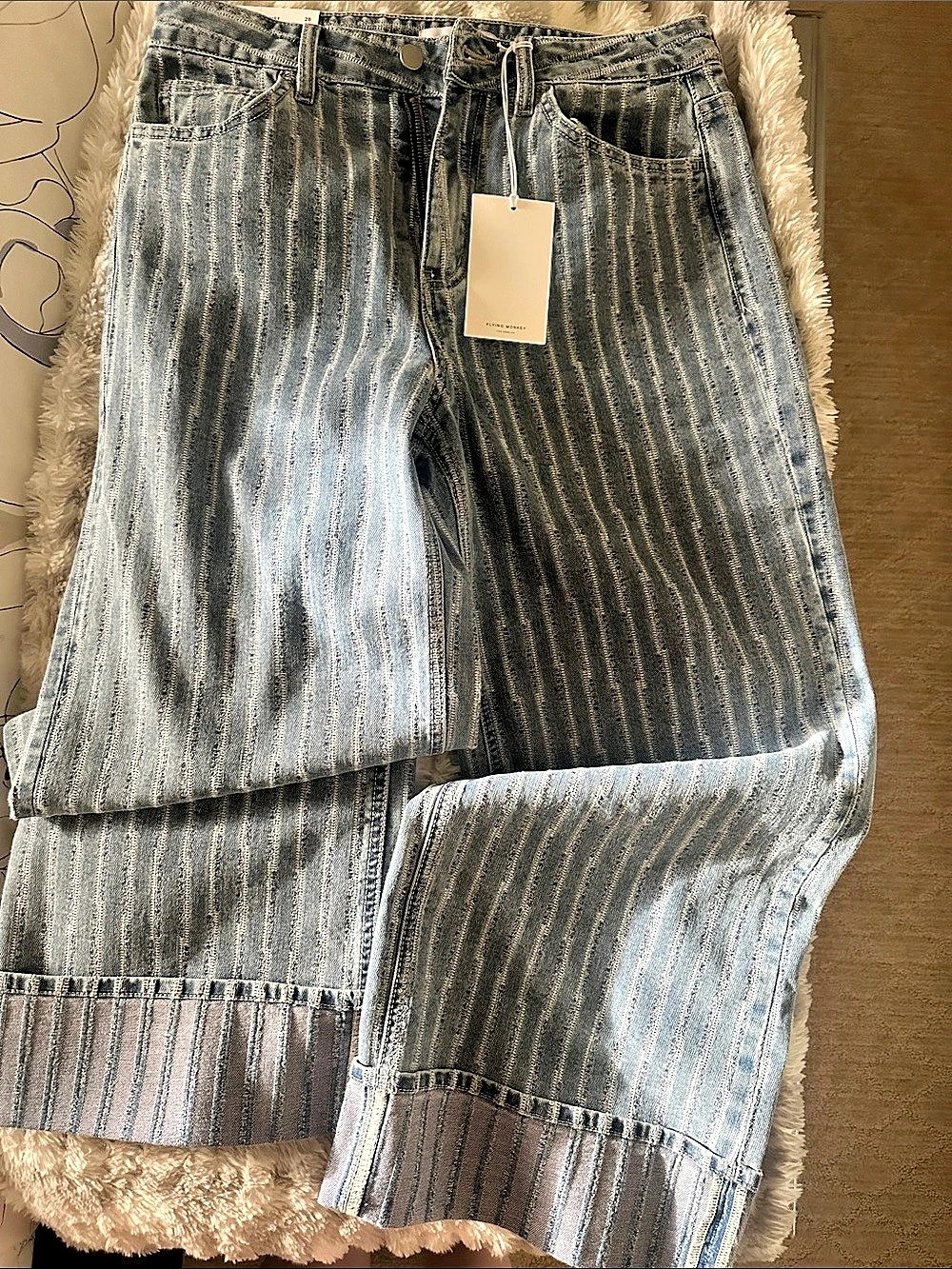 Flying Monkey Super High Rise Wide Leg Jeans Striped Jeans Waist 28